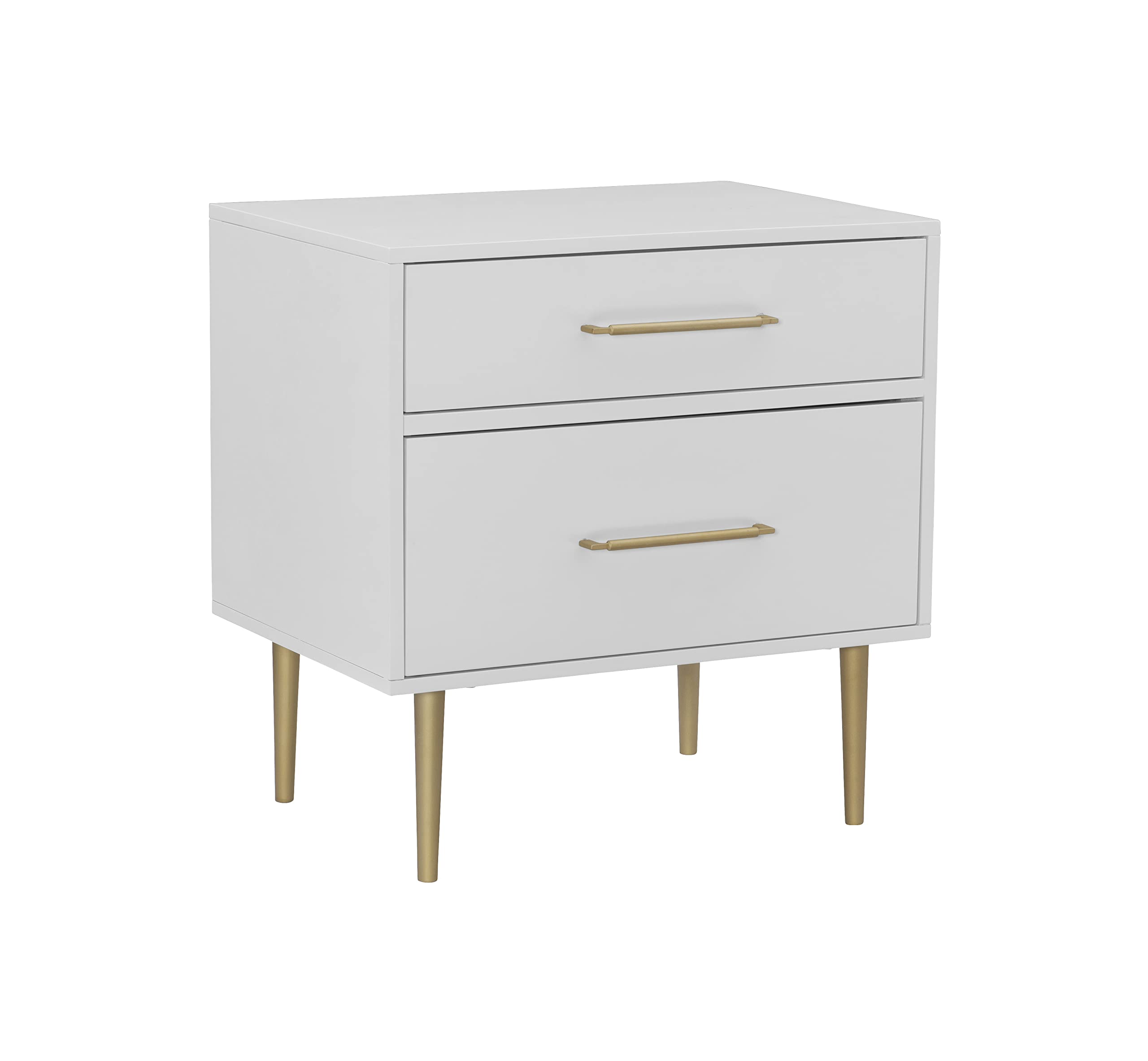 Photo 1 of **This is a used item, it's missing parts and it's not known if it works 100%***Linon Lennon Modern White Two Drawer Nightstand with Gold Hardware