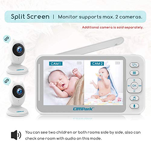 Campark Baby Monitor inch Split Screen Video Baby Monitor with Camera  and Audio, Smart Night Vision, Room