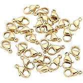 DNHCLL 100 Pieces 7x12mm Stainless Steel Curved Lobster Clasps Lobster Claw Clasps DIY Jewelry Fastener Hook (Gold)