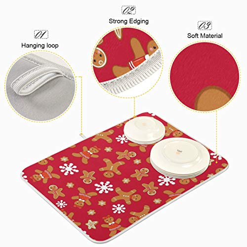 Dish Drying Mats For Kitchen Counter, Christmas Gingerbread Family