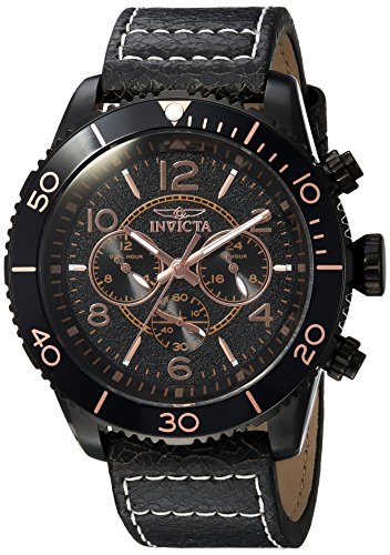 Invicta Men's 'Aviator' Quartz Stainless Steel and Leather Casual Watch, Color:Brown (Model: 24554)