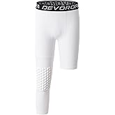 DEVOROPA Youth Boys' Compression Pants with Knee Pads 3/4 Basketball Athletic Tights Quick Dry Sports Workout Leggings