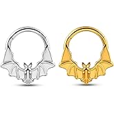 Osbourney ASTM F136 Titanium Septum Rings,16G/8mm Bat Nose Ring, Helix Cartilage Clicker Hoop Earrings, Rook Daith Tragus Piercing Rings for Women Men Silver