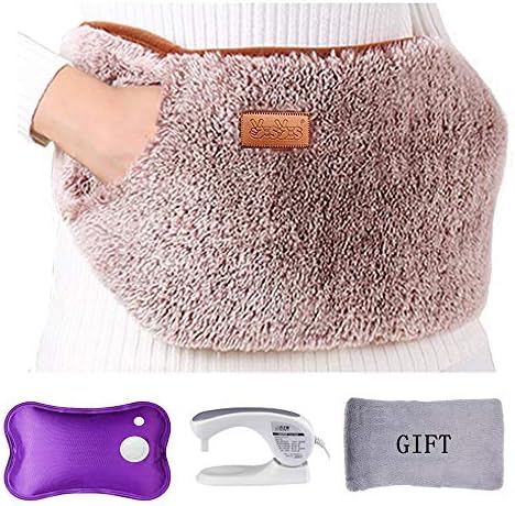 Electric Hot Water Bag （Bottle）, No Need to Replace Water,with a Faux Rabbit Fur Belt