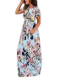 Lovezesent Womens Casual Floral Print Summer Short Sleeve Holiday Maxi Dresses Blue Small