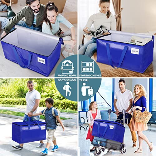 HomeHacks Moving Bags Heavy Duty with Strong Zippers and Handles Collapsible Moving Supplies, Storage Totes for Packing & Moving Storing 93L,8-Pack, Blue