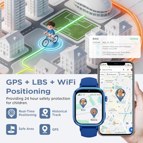 Nuevo 4G Reloj Inteligente Niño con Videollamada & GPS, Smartwatch Niños con SOS, Chat de Voz, Modo Escuela, Podómetro, Despertador, Monitor de Sueño IP68 Impermeable Regalo para Niños Niñas, Azul
