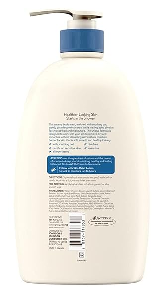 AVEENO SKIN RELIEF FRAGRANCE-FREE BODY WASH WITH OAT TO SOOTHE DRY ITCHY SKIN, GENTLE, SOAP-FREE & DYE-FREE FOR SENSITIVE SKIN, 33 FL. OZ (PACK OF 2)