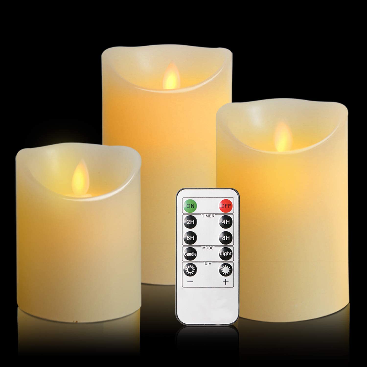 OSHINE LED Candles Flameless Electronic Candles 300 Hour Pillars Battery Flickering Candle,10 Buttons Remote Control with 24 Hour Timer Function for Party Festivals Decorating(3 * 1, Ivory)