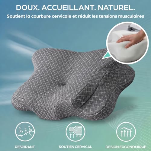 Ergonomic Memory Foam Cervical Pillow | Neck & Neck Support Pillow for Painful Cervical | Anti-Snoring Butterfly Pillow | Anti-Dust Mite Hypoallergenic | Washable Cover