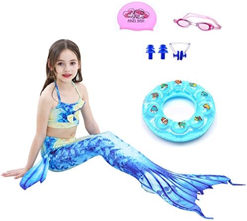 AUIE SAOSA Mermaid Tail Swimwear Children Mermaid Fashion Cosplay Swimsuits,Giving:Swim Cap,Swim Goggles,Swim Ring,Nose Clip 4T Multicolor M110