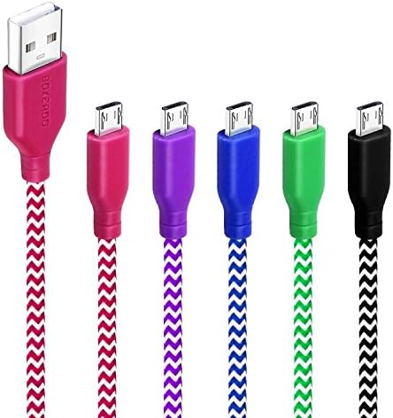Micro USB Cable, Boxeroo Charging and Syncing Cord USB 2.0 A Male to Micro B Cable Quick Charge 5 Pcack 6ft for Samsung Galaxy HTC Nexus LG Motorola Sony Nokia