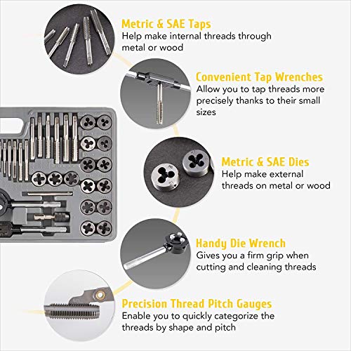 OMT 60 PCS Tap and Die Set Metric and Standard Sizes Included Tap Die