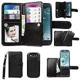 xhorizon Premium Leather Folio Case [Wallet Function] [Magnetic Detachable] Fashion Wristlet Purse Soft Flip Multiple Card Slots Case Cover ZA5 for Samsung Galaxy S3 (I9300) - Black