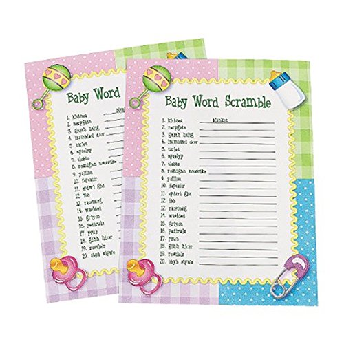 Baby Shower Games Set for 24 - Baby Shower Bingo, Whats in Your Purse Game, Word Scramble, Scratch Tickets and New Mommy Advice Cards