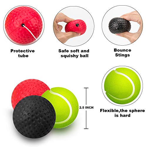 ã€2019 Latestã€‘ Boxing Reflex Ball, 3 Difficulty Levels Fight Reflex Ball on String with Headband, Perfect for Improving Speed Reactions, Agility, Punching Speed and Hand Eye Coordination Training
