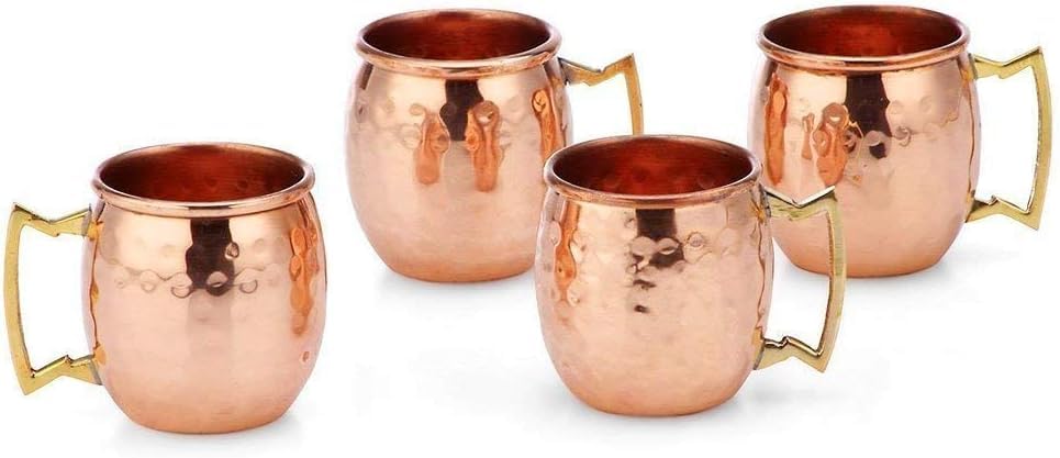 GRAINEX ENGINEER 2 Oz. Solid Copper Mini Moscow Mule Shot Mug, Set of 4 Authentic 100% Solid Copper Hammered Moscow Mule Mug 2-Oz Shot Glass - Set of 4