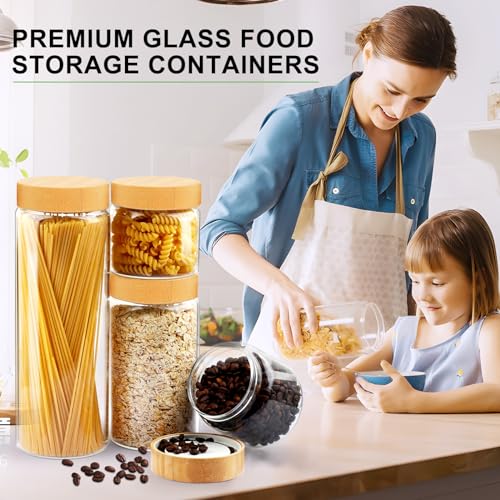 AISIPRIN Glass Storage Containers with Lids, Airtight Glass Jars with Screw On Bamboo Lid,Cookie Jars,Pasta, Cereal,Sugar Flour Containers Storage, 1Pcs 80oz 2Pcs 50oz 2Pcs 27oz Kitchen Food Canister