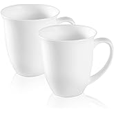 COSTMANCE Fine Bone China Coffee Mugs Set of 2, 13 Oz White Tea Cups with Outwardly Tilted Rim, Wide Mouth Lightweight Ceramic Coffee Mugs, DIY Gifts for Coffee & Tea Lovers