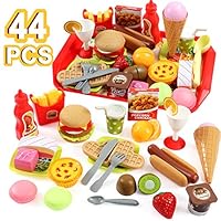 NEOWOWS 44 Pcs Play Food Toys Kids Pretend Play Food Set Cutting Fruits Play Kitchen Sets Cutting Play Food Set for Toddlers Children