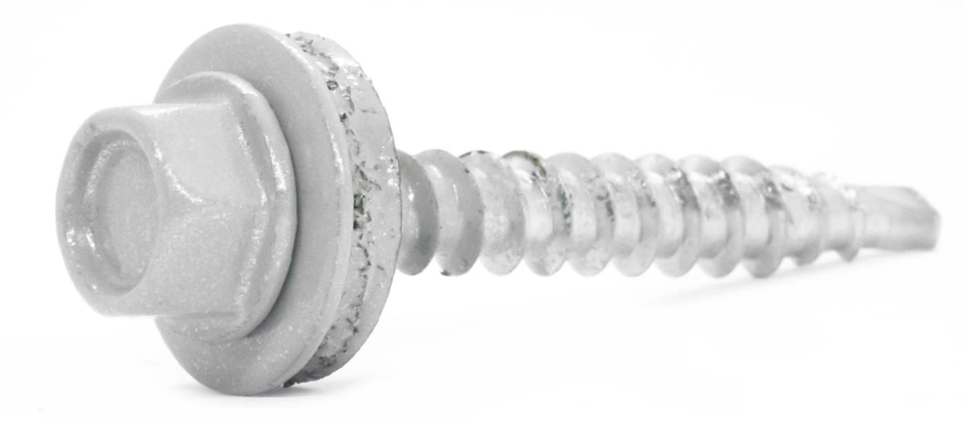 4.8mm x 20mm White Aluminium Self-Drilling Roofing Screws with EPDM Sealing Washer Painted RAL 9006 (Pack of 50) C07CD