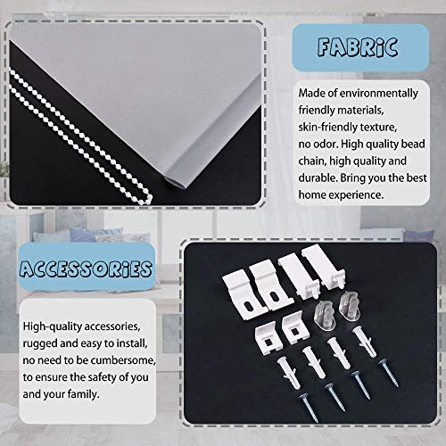 SEEYE 100% Blackout Waterproof Fabric Window Roller Shades Blind, Thermal Insulated,UV Protection,for Bedrooms,Living Room,Bathroom,The Office, Easy to Install 24" W x 79" L(Grey) - Thumbnail 2