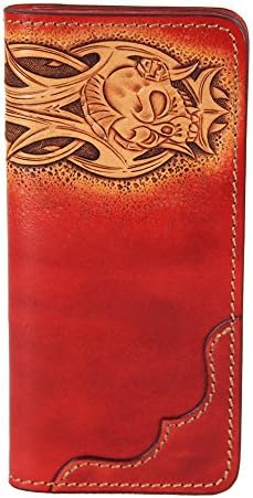 LengRen Senior Handmade Long Wallet Carved with Skeleton Pattern Genuine Italian Full Grain Leather with Vegetable Tanning Technology, Coffee