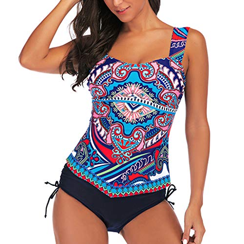 Onegirl Swimsuit for Women's Nationality Print Conservative Two Piece Swimwear Tankini Bathing Suits Blue