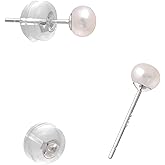 Paialco Cultured Freshwater Round Button Pearls Studs Sterling Silver Earrings for Women