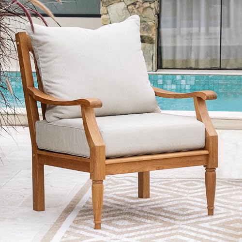 Cambridge Casual Venice Outdoor Club Chair, Teak Wood Patio Club Chair with Cus…