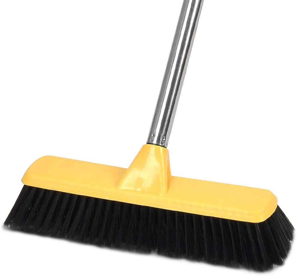 NVNOO 65 In. Long Handle 24 In. Push Broom Brush For Floor Cleaning, Orange 6l3q4o8s