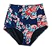 COCOSHIP Red Pink & Navy Blue Antigua Floral Peplum Women's Retro Push Up High Waist Bikini Set Chic Swimsuit Swimwear L(FBA)