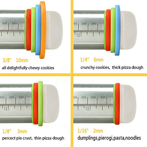 Markmesafe Stainless Steel Rolling Pin, Adjustable Stainless Steel Rolling Pins Dough Roller with 4 Removable Adjustable Thickness Rings and Pastry Mat for Dough, Pizza, Pastry, Pie and Cookies
