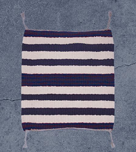 Striped Rug, Handwoven Wool in Charcoal Gray, White, Blue and Rust