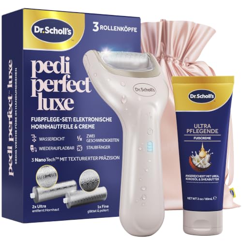 Dr. Scholl’s Pedi Perfect Luxe Wasserdichter, Wiederaufladbarer, Elektrischer Fußhornhautentferner mit x3 Rollenköpfen – Entfernt harte Haut für weiche schöne F