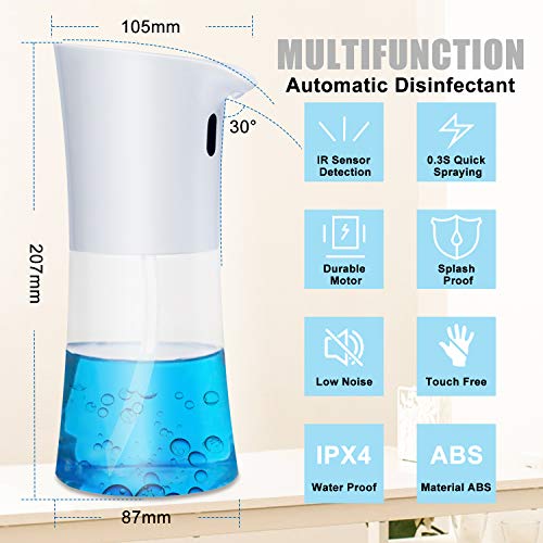 FamBrow Automatic Soap Dispenser, 500ml Touchless Alcohol Sprayer Dispenser, Automatic Hand Sanitizer Dispenser with Infrared Motion Sensor Suitable for Home Hospital School Office Hotel (White)