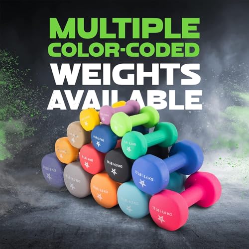 Yes4All Neoprene Coated Dumbbell Hand Weight Sets of 2 - Multiple Weight Options with 15 Colors, Hexagon Shape, Anti-roll, Anti-Slip