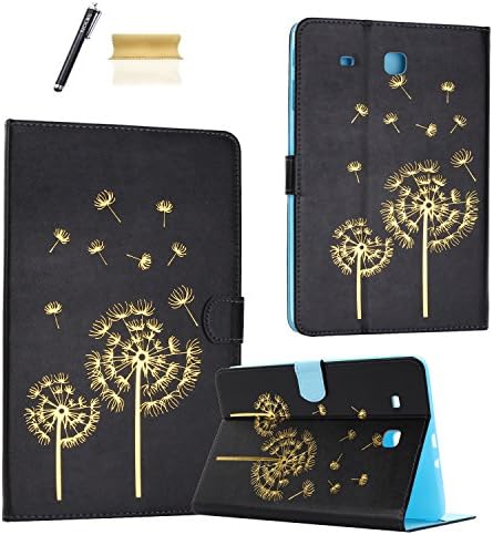 Galaxy Tab E 9.6 Case, NDLBS PU Leather Emboss Dandelion Case Cover with [Auto Wake/Sleep] Flip Folio [Kickstand] [Wallet &amp; Card Holder] [Magnetic Closure] for Samsung Galaxy Tab E 9.6&amp;T560(Black5)