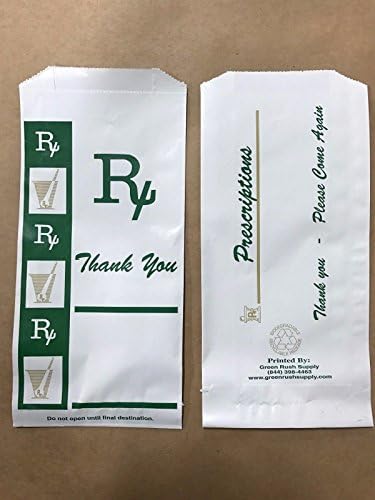 1000 10x5x2 Prescription Pharmacy Bags RX Medication Green and Gold exit Bags