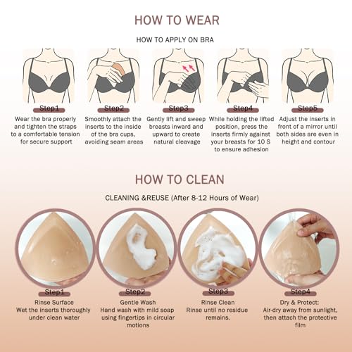 CUKIN Double Sided Adhesive Bra Pads, Invisible Reusable Push Up Inserts, Padded Lift Pads for Large Bust, 1 Pair