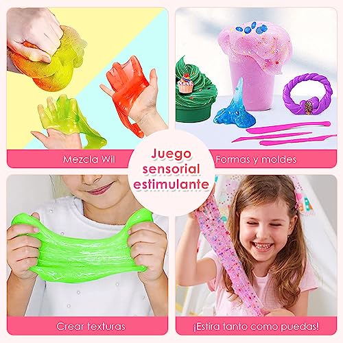 Nasjac Slime Kit Fabricación para Niñas Niños, 120 Pcs DIY Kit de Limo de Suave No pegajoso Liso, 24 Color Crystal Slime Set Juguetes para Apretar, Regalo de Navidad Niña Niño 3+Años