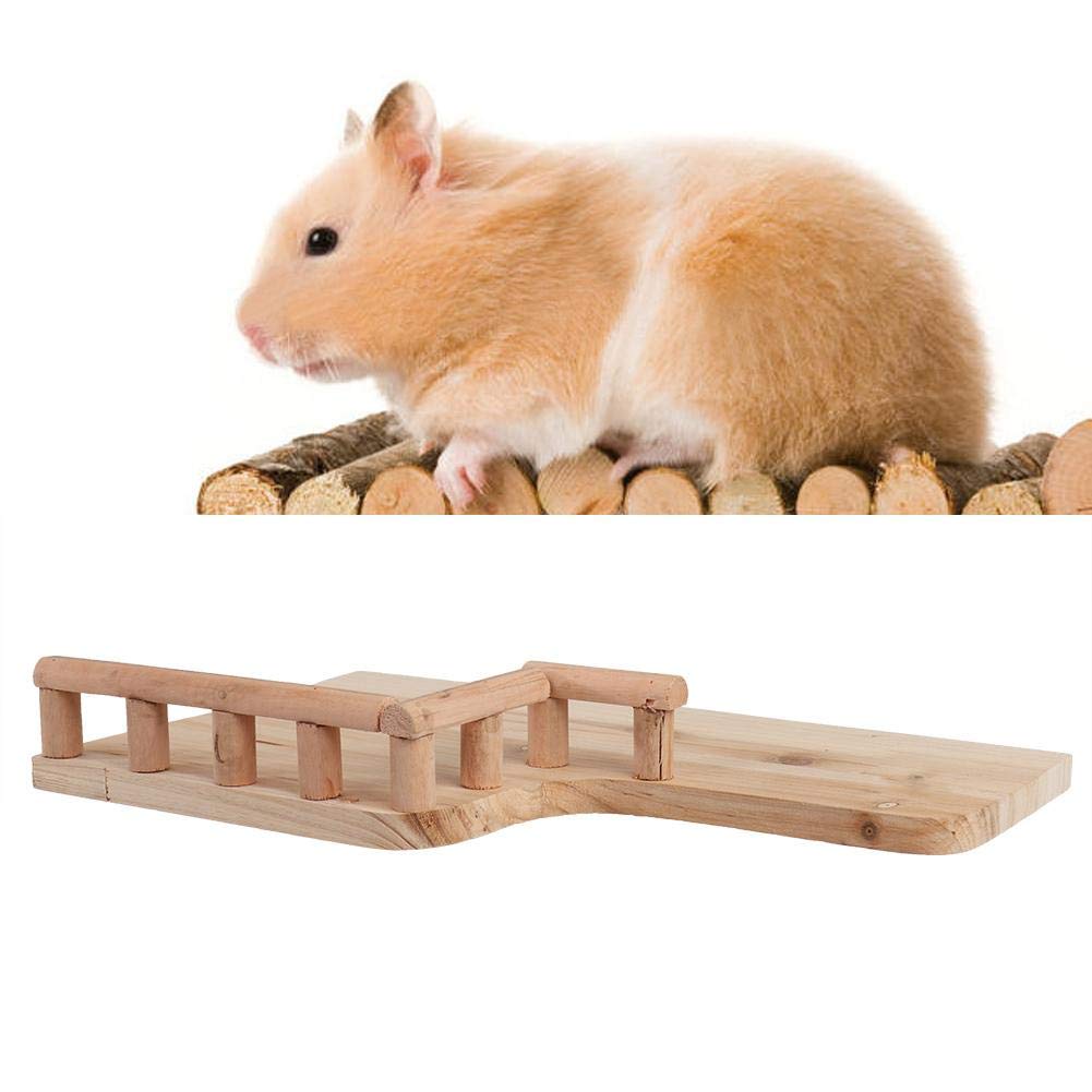 Pssopp Hamster Platform L-Shape Wooden Small Pet Natural Wood Stand Platform Toy Wooden Jumping Climbing Springboard Toy with Railing for Small Medium Parrot