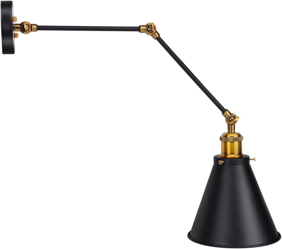 Adjustable 40W Double Swing Arm 1 Light Industrial Edison Wall Lamp Sconces with Retro Drum Shade and Heavy Duty Weighted Base
