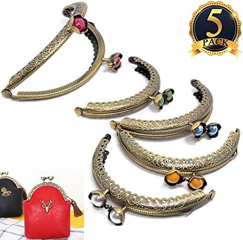 5PCS Metal Purse frame Coin Bag Kiss Clasp Lock Retro Lotus Bead Embossed DIY Craft Dia.9cm 3.5inch