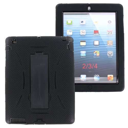 KIQ Black Heavy Duty 2-in-1 Silicone Plastic Hybrid Armor Case for Apple New Ipad 2 3 4