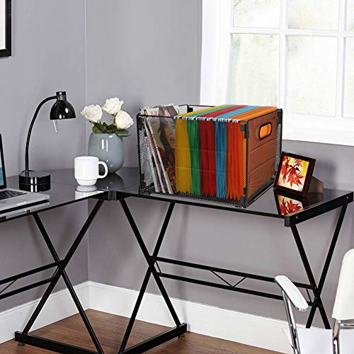 Samstar Set of 2 File Folder Box, Mesh Metal File Crate Organizer Box Hanging File Holder Rack Frame, Letter Size, Black