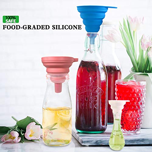 Food Grade Kitchen Funnel Set, Large/Medium/Small Size, 3PCS Silicone Collapsible Funnels for Filling Bottles, Foldable Cooking Funnel for Water Bottle Oil Liquid Powder Transfer
