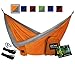 RenGard Portable Camping Hammock - Sturdy and Breathable Parachute Nylon Built; Multifunctional; Tri-Stitches - Best for Both Indoor & Outdoor Camping - Single, Light Grey/Orange