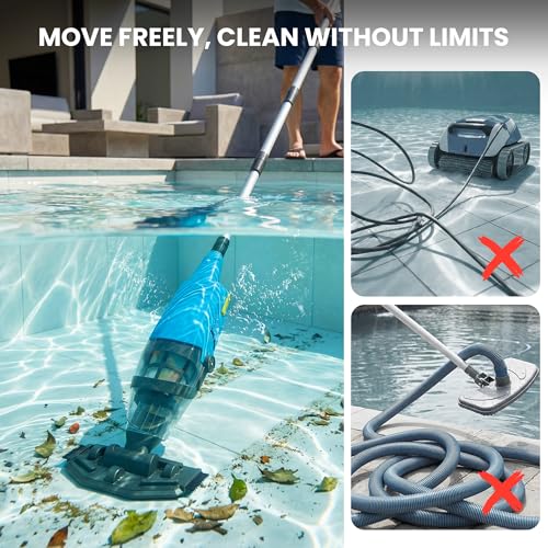 Cordless Handheld Pool Vacuum Cleaner, Rechargeable Pool Vacuum for Above-Ground & In-Ground Pools, Lightweight Spa and Hot Tub Cleaner with Strong Suction
