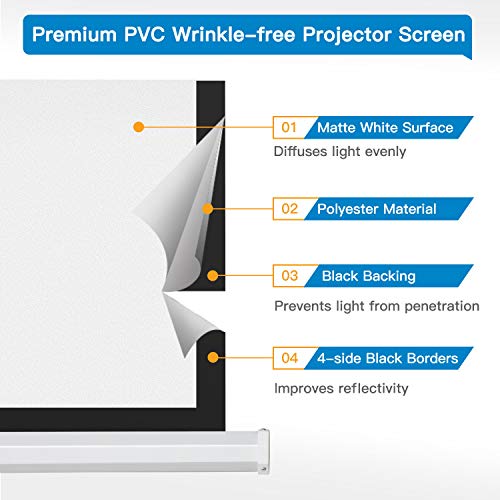 image for PERLESMITH Projector Screen with Stand 100 Inch 4K Ultra HD 16:9 Porta